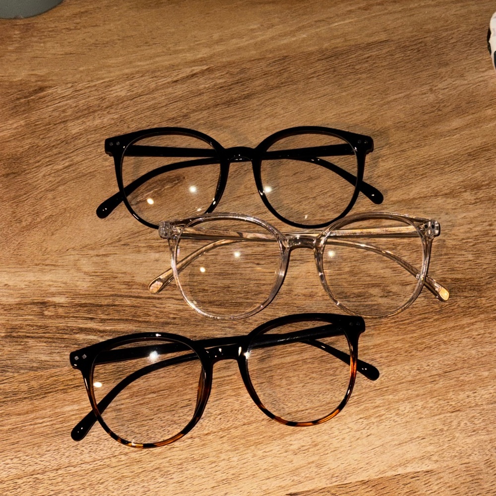 Stylish Eyeglasses Trio in Black, Clear, and Tortoise